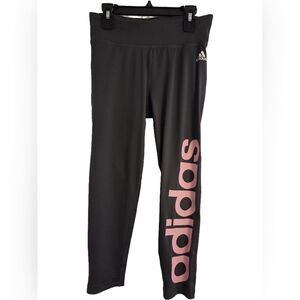 ADIDAS 3/4 LENGTH GREY CLIMALITE LEGGINGS W/PINK WRITING WOMENS sz S PRELOVED